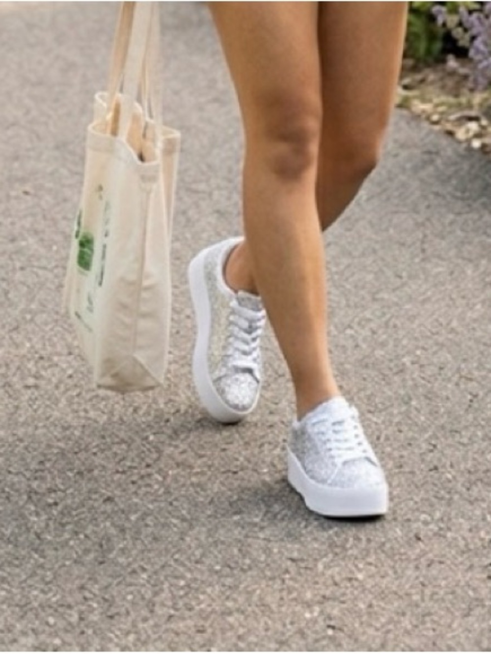 J. ADAMS Hero Platform Sneakers, Women’s 10, Silver Glitter